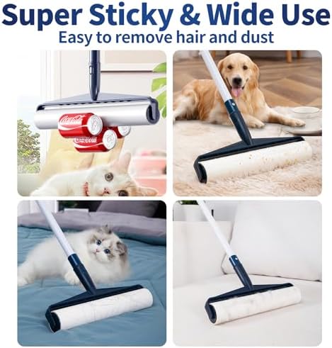 13.8in Large Big XL Jumbo Lint Roller for Floor with Long Handle, Mega Sticky Rollers Pet Hair Remover for Carpet, Bed,Couch，Furniture, Walls, Bathroom & Hair Collector Cleaner with Dog Cat Fur
