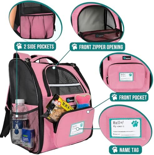 PetAmi Dog Backpack Carrier Airline Approved Cat Pet Puppy Bag, Pink