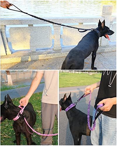AUBELL Reflective Tactical Heavy Duty Dog Leash and Collar Set,Black L