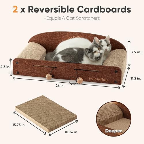 FUKUMARU Large Cat Scratcher Bed, 26 Inch Cat Scratching Bed Sofa Indoor