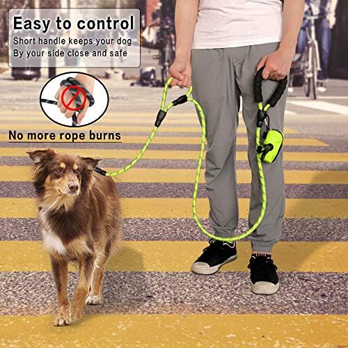 Plutus Pet Rope Dog Leash 6ft Long,Traffic Padded Two Handle,Heavy Duty,Reflective Double Handles Lead for Control Safety Training,Leashes for Large Dogs or Medium Dogs,Dual Handles Leads(Green)