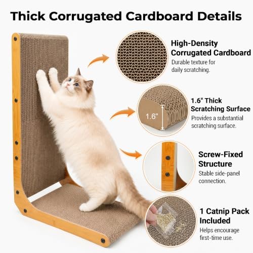 PatiencET L Shape Cat Scratcher, 26 Inch Cardboard Scratch Pad
