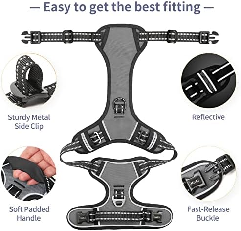 HEELE Dog Harness, No Pull Adjustable Padded Reflective Harness for Small Medium Large Dogs with Handle for Walking Training, Grey, M