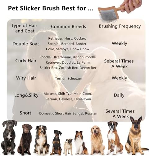Slicker Brush for Long Haired Dogs, Wooden Ergonomic Handle