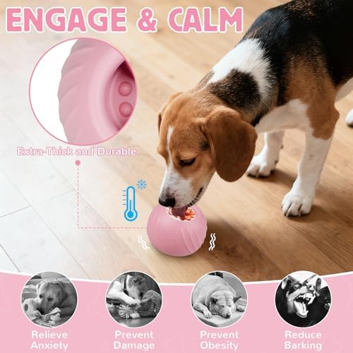Long-Lasting Dog Lick Toy, Wobbly Dog Enrichment Lick Bowl to Keep Dogs Busy, Interactive Stuffable Dog Treat Feeder for Boredom, Silicone Treat Dispensing Chew Toy(Pink,M)