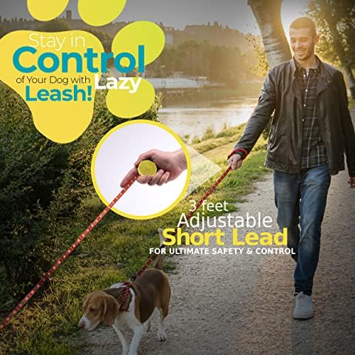 Yellow 40" Wearable Mini Adjustable Dog Leash for Hiking, Training & Adventure - Powerful Lightweight, Retractable Keychain Clip. Durable & Comfort Grip for Off Leash Walking