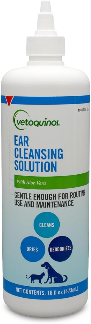 Vetoquinol Ear Cleansing Solution - Gentle Cleaner to Remove Dirt & Debris - Easy-to-Use Drops for Cats & Dogs - Support Clean and Fresh-Smelling Ears - Ideal for Routine Pet Hygiene - 16 Ounces