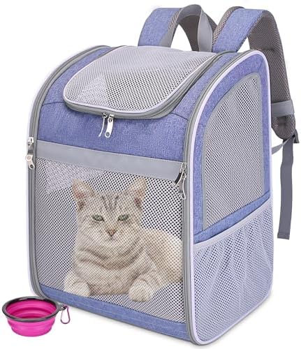Cat Backpack Carrier - Large Space, Breathable Mesh, Anti-Scratch, Reflective Strip - Foldable Pet Carrier for Travel, Hiking & Outdoor Activities - Fits Cats & Small Dogs (Purple, X-Large)