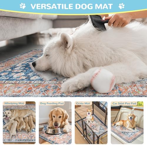 Lahome Extra-Large Washable Dog Pee Pads (72"x72") - Super Absorbent & Waterproof - Leakproof Reusable Mat for Playpens, Beds & Whelping , Convenient Cleanup,Beige Blue