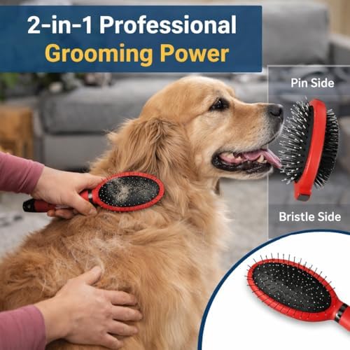Warren London 2-in-1 Pin & Bristle Slicker Brush for Dogs & Cats