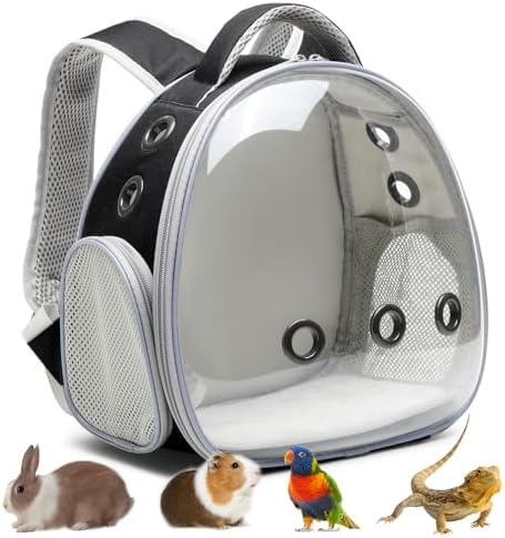Portable Travel pet Backpack Carrier Hamster Bag Guinea Pig Bird Small Dog cat Turtle Carrier Rabbit Cage Squirrel Bearded Dragon Breathable Hangbag (Black)