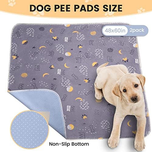 UPSKY Washable Pee Pads for Dogs 2 Pack 48” x 60” Reusable Puppy Pads Waterproof Pet Training Pads, Non-Slip Dog Mats Fast Absorbent Whelping Pads for Playpen, Potty, Crate, Bed