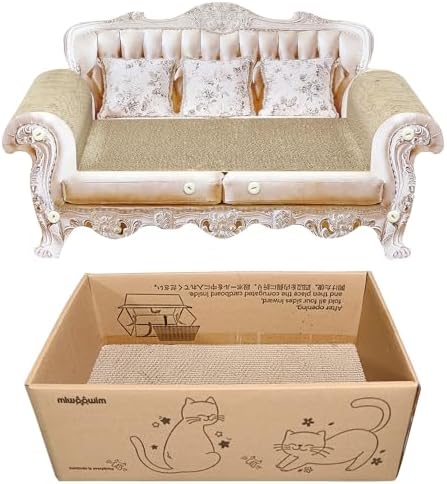 miwoowim Royal Cat Scratcher Sofa & Box, Durable Cardboard Furniture Guard