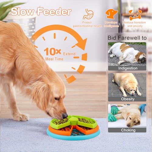 Atdoall Slow Feeder Dog Bowl, 3-Level Interactive Dog Puzzle Feeder