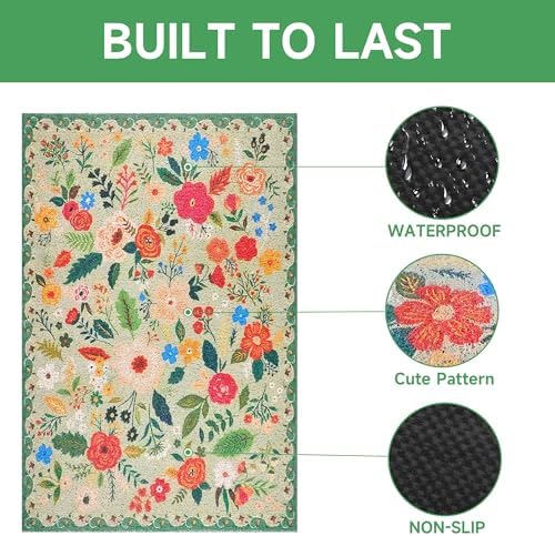 Cat Litter Mat, 35" x 23" Litter Box mat, Upgrade Non-Slip Kitty Litter mat, Traps 100% Litter, Soft on Kitty Paws, Easy Clean for Scatter Control, Bohe cat Food mat, Urine Waterproof