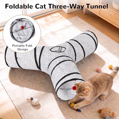 Tempcore Cat Tunnel, 3-Way Collapsible Toy, Large Size Grey Coin