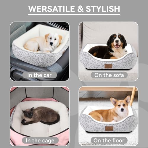 Zerbuger 25in White Leopard Rectangle Cat Dog Bed Machine Washable Sofa