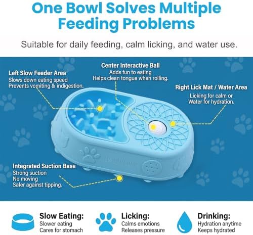 Slow Feeder Dog Bowls with Interactive Rolling Ball