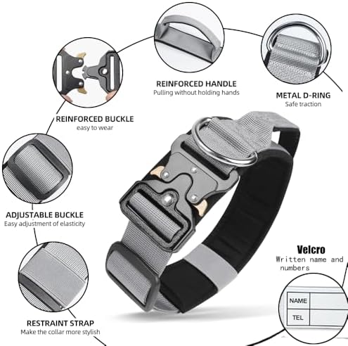 Tactical Dog Collar with Handle (Grey, M)