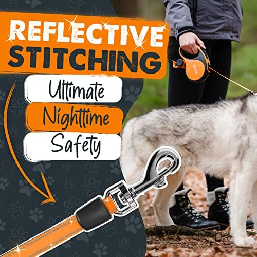 Mighty Paw Retractable Dog Leash, 16 ft, 50-110 lbs, Reflective Nylon Tape
