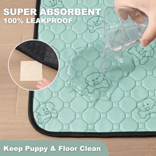 Washable Pee Pads for Dogs 2 Pack, Reusable Waterproof Leak-Proof Puppy Training Pads, Super Absorbent Non-Slip Dog Whelping Pads for Crate, Playpen, Bed & Floor (24"x24" Green)