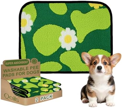Qeils Reusable Puppy Pads for Small Dogs, Washable Pee Pads with Non-Slip , Absorbent Leakproof Mat for Crates, Playpens, Pet Beds & Whelping, Indoor Potty Training Grass Green, 14"x18", 2 Pack