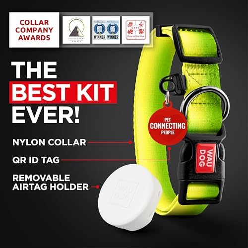 WAUDOG Nylon Dog Collar & Airtag Holder Adjustable Small Medium Large Dogs