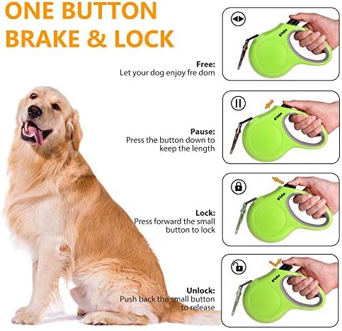 Fida Retractable Dog Leash with Dispenser and Poop Bags, 16 ft, Green