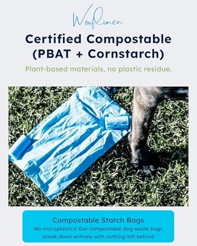 Wooflinen Home Compostable Dog Poop Bags – Leak-Proof Dog Poop Bags Rolls – Large 9x13”, Durable, Easy Tear – Made from Plant & PBAT Material – For Big & Small Dogs – 720 Count (48 Rolls)