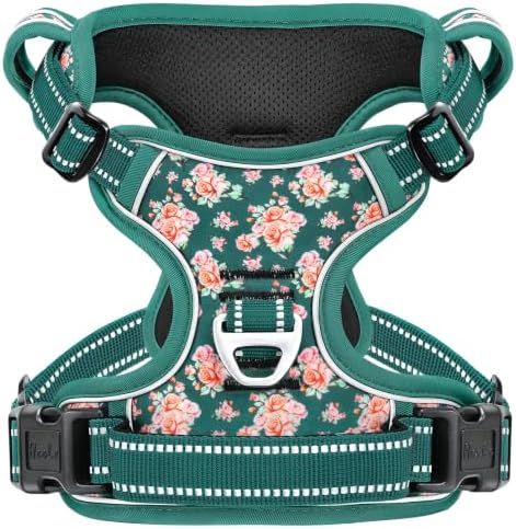 HEELE Dog Harness, Reflective, No Pull No Choke, Flower Grass Green, S
