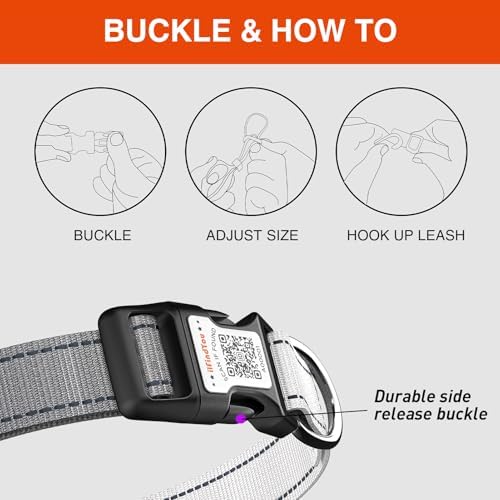 Personalized Dog Collar with QR Code Dog Tag, Black&Gray M