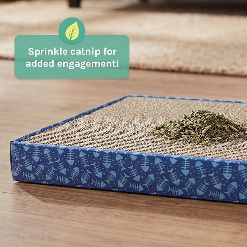 Kitty City 5-Pack XL Double Sided Corrugate Cat Scratcher Pads with Catnip - X-Large Horizontal Cat Scratcher Mats, Reversible Corrugate Nail File Scratchers - Fish Bone Design, 18” x 10” Each