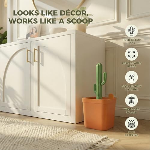 MUTTROS Cactus Cat Litter Scoop with Holder, 2 Replaceable Shovels, Green