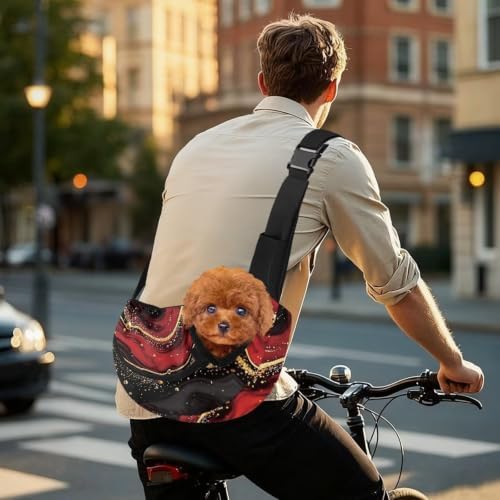 COEQINE Pet Carrier Bag Red Black Marble Printed Dog Sling Bag for Small
