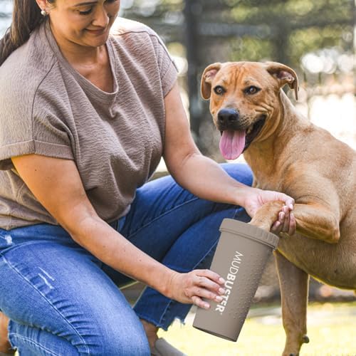 Dexas MudBuster Large Dog Paw Cleaner, Taupe, Fits 2.5"-3.5" Wide Paws, Gentle Silicone Bristles for Quick, Easy Cleaning