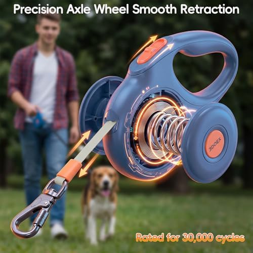 Retractable Dog Leash 16FT for Small & Medium Dogs, Sturdy Heavy-Duty Nylon Tape with Secure Locking Carabiner & Poop Bag Holder, Smooth One-Hand Control, Anti-Slip Handle, Tangle-Free Design (Blue)