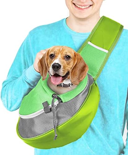 Cuddlissimo Small Dog Sling Carrier, Pet Cat Sling, Puppy Pouch - Green-L