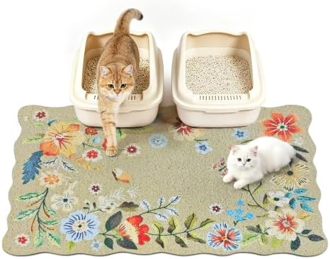 Cat Litter Mat,35"x23" Large Cute Litter Box Mat,Traps 100% Litter