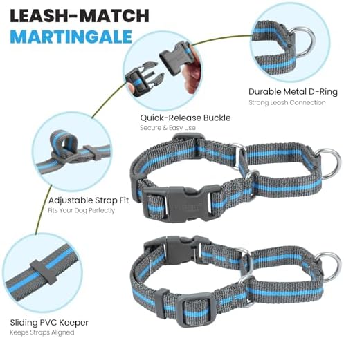 VIVAGLORY Double Handle Dog Leash Twingrip, 5ft x 1in, M, Blue Grey