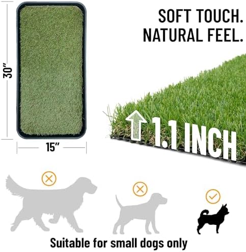 Ottomanson Artificial Grass Puppy Potty Training Pad with Tray, 15" x 30" Reusable Pee Pad for Small Pets and Dogs