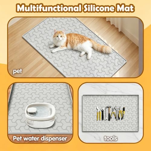 Silicone Cat Litter Mat 34"x22", 0.55‑Inch Raised Lip for Indoor Cats