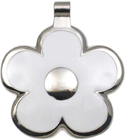 LuckyPet Flower Jewelry Pet ID Tag for Dogs and Cats, Easy to Read Personalized Engraving on Back Side, Large, White