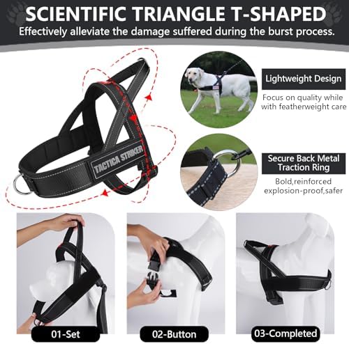 Dog Harness, Upgraded Escape Proof Adjustable Vest Puppy Outdoor Walking, Soft Breathable Jacket with Reflective Strips for Dark Night (Black, XL)