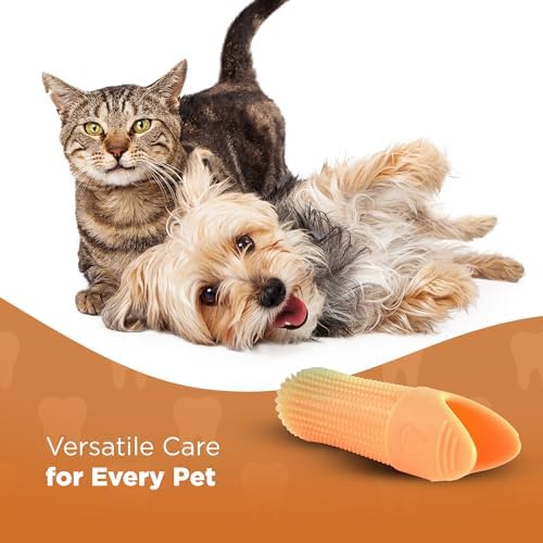Jack & Milo 2-Pack Soft Silicone Pet Toothbrush – Gentle Finger Toothbrush for Small Dogs, Puppies & Cats – Safe Oral Care for Baby Pets – Promotes Healthy Teeth & Gums – Orange & Blue