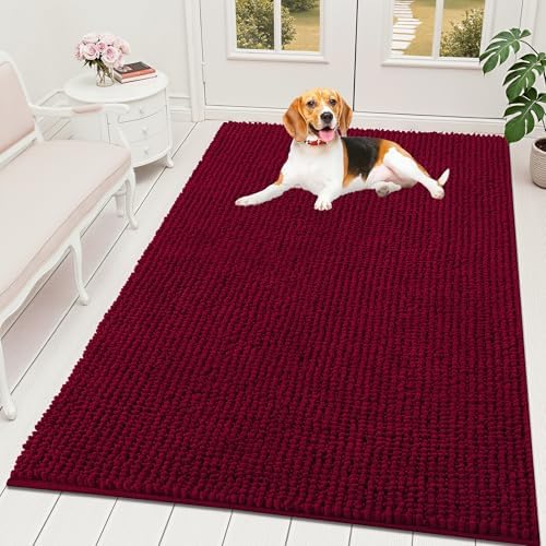 OLANLY Dog Door Mat for Muddy Paws 59x35, Extra Absorbent Chenille Mud Mat