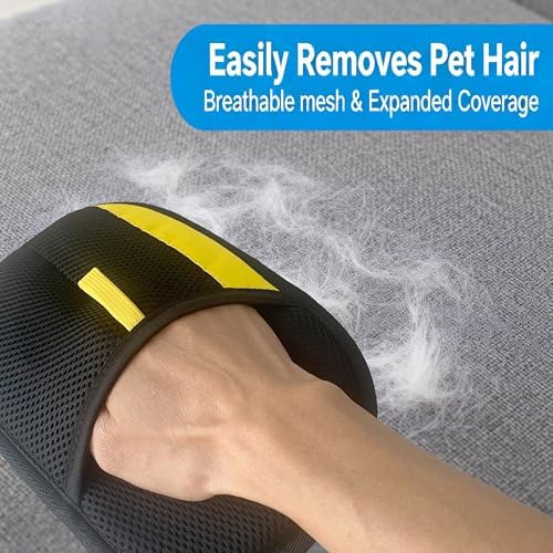 Electrostatic Pet Hair Removal Glove for Cats & Dogs, Reusable Magic Brush for Furniture & Clothes, Cat & Dog Fur Remover Tool (Black-Yellow Large 1-Pack)