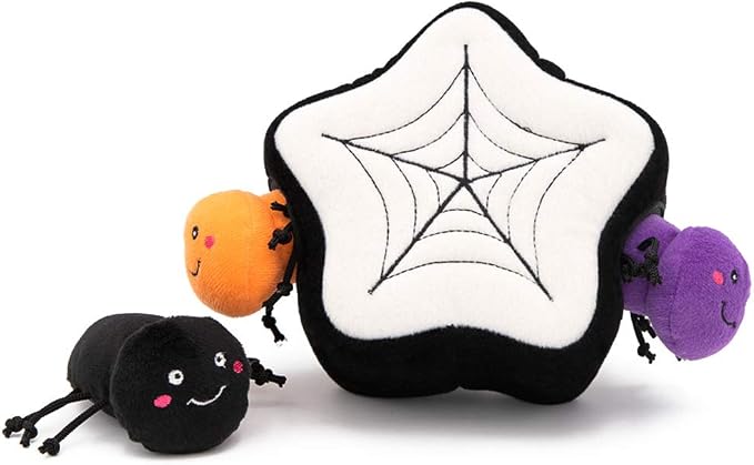 ZippyPaws Halloween Burrow Interactive Dog Toys - Hide and Seek Dog Toys and Puppy Toys, Colorful Squeaky Dog Toys, and Plush Dog Puzzles, Spider Web