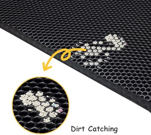 Cat Litter Trapping Mat, 47.2''x27.6'' Extra Large Cat Litter Mat Double Layer Waterproof Proof Litter Box mat, Non-Slip Design, Reduces Litter Scatter, Easy to Clean, Black