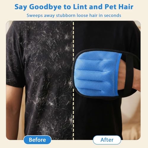 SUETT 2-Pack Pet Hair Removal Gloves, Reusable Five-Finger Grooming Gloves for Dogs and Cats, Removes Pet Hair from Clothes, Sofas, Carpets, and Car Seats, Blue