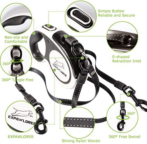 EXPAWLORER Dual Retractable Dog Leash